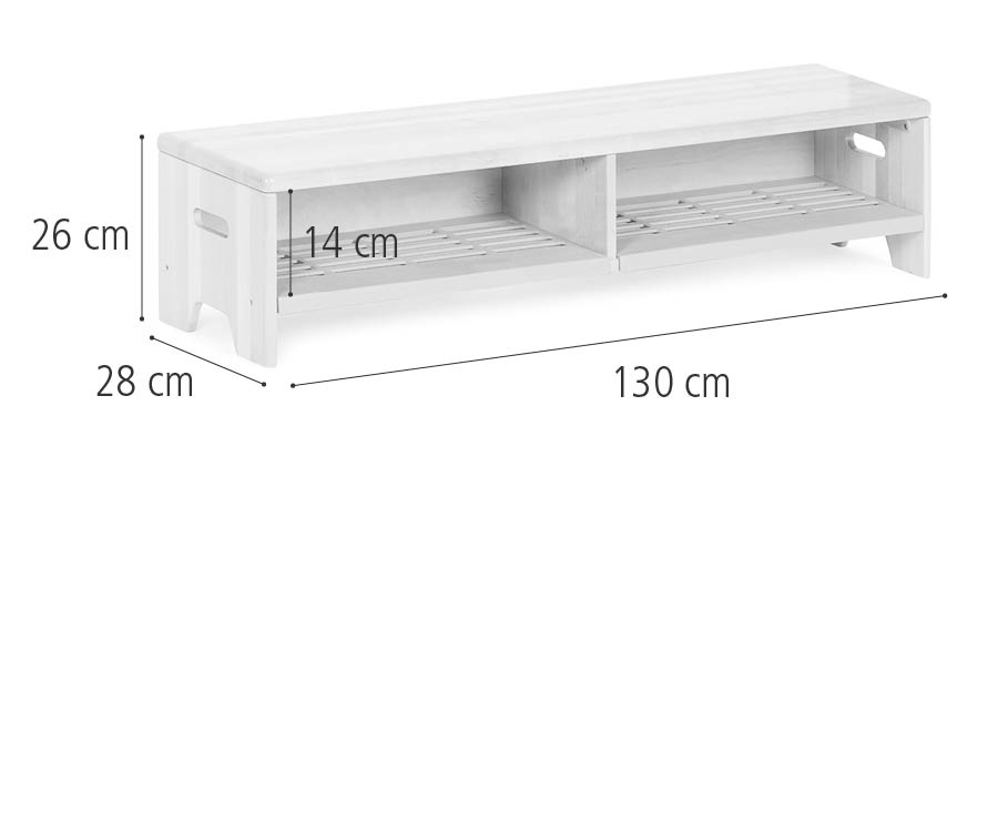 Dimensions of Low cloakroom bench, 130 cm