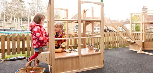 two girls on the playframe
